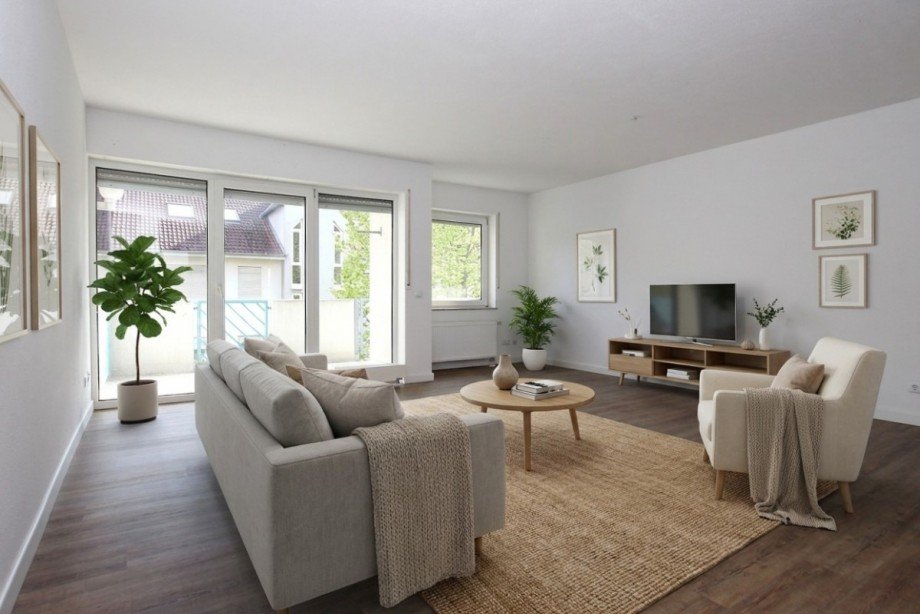 Wohnzimmer/ Originalraum digital m�bliert Wohnung Alsbach-H�hnlein