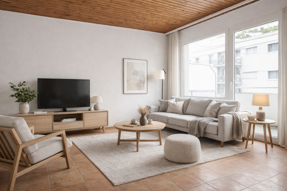 Wohnzimmer/ Originalraum digital m�bliert Etagenwohnung Weiterstadt